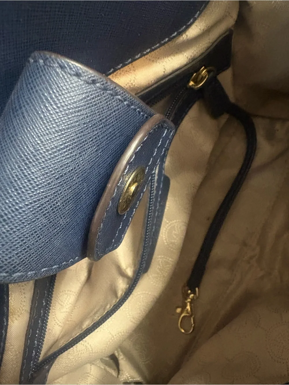 Classic Navy Satchel with Gold Lock Hardware